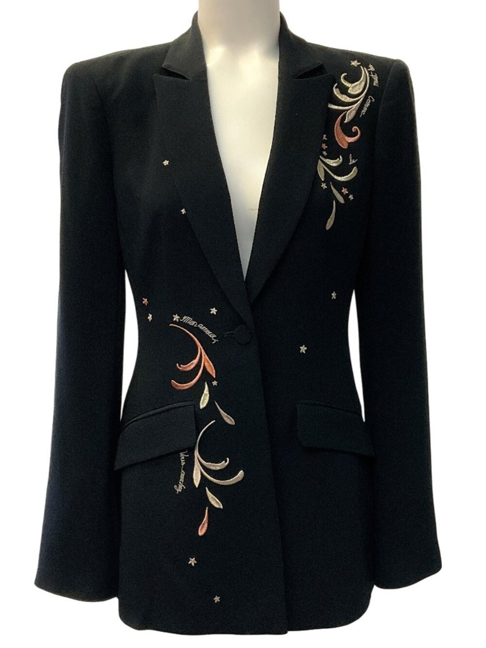 Cinq à Sept Black Estelle Paisley Love Letter Embroidered Crepe Blazer